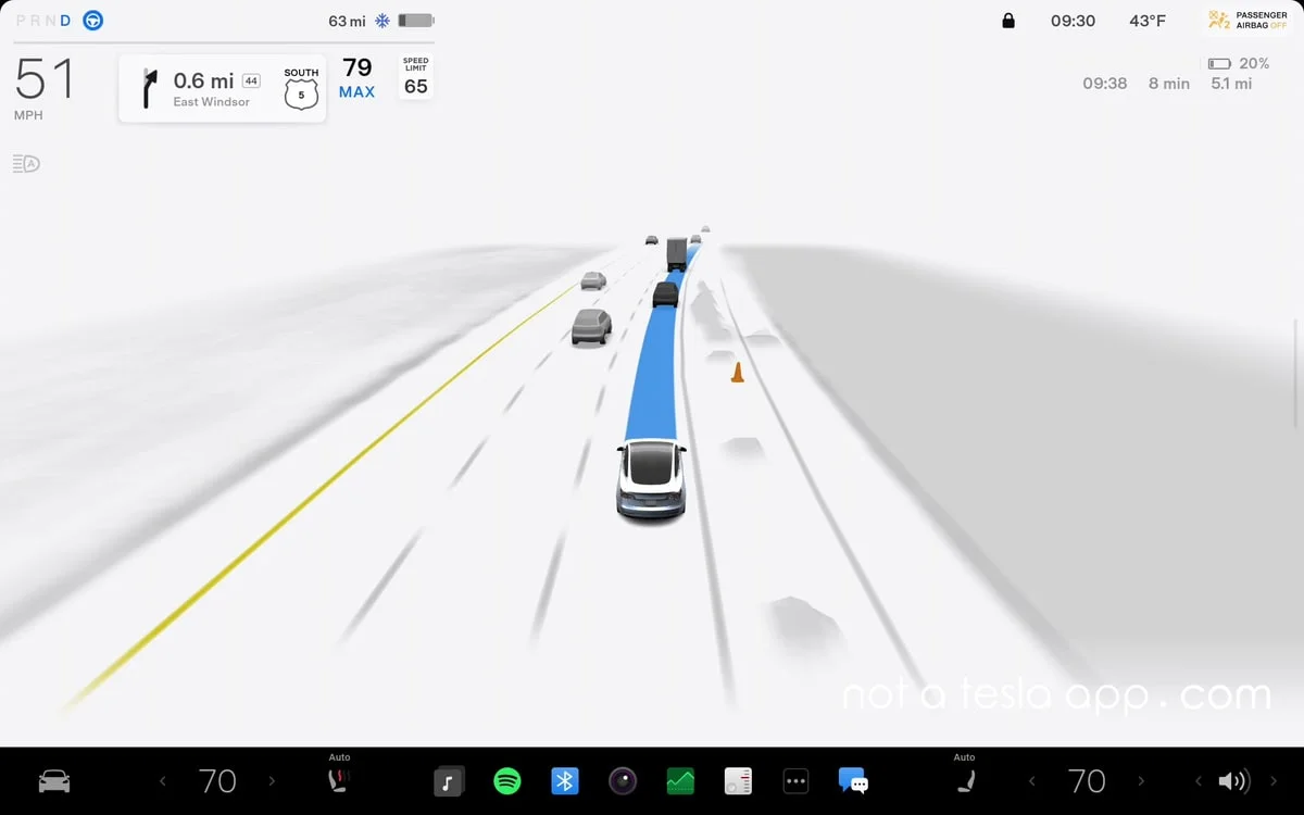 FSD-visualisering på Tesla skærm