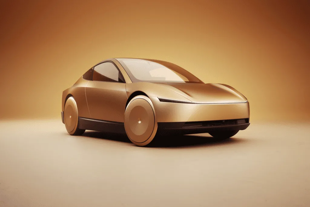 Futuristisk Tesla elektrisk bil i bronze med moderne design