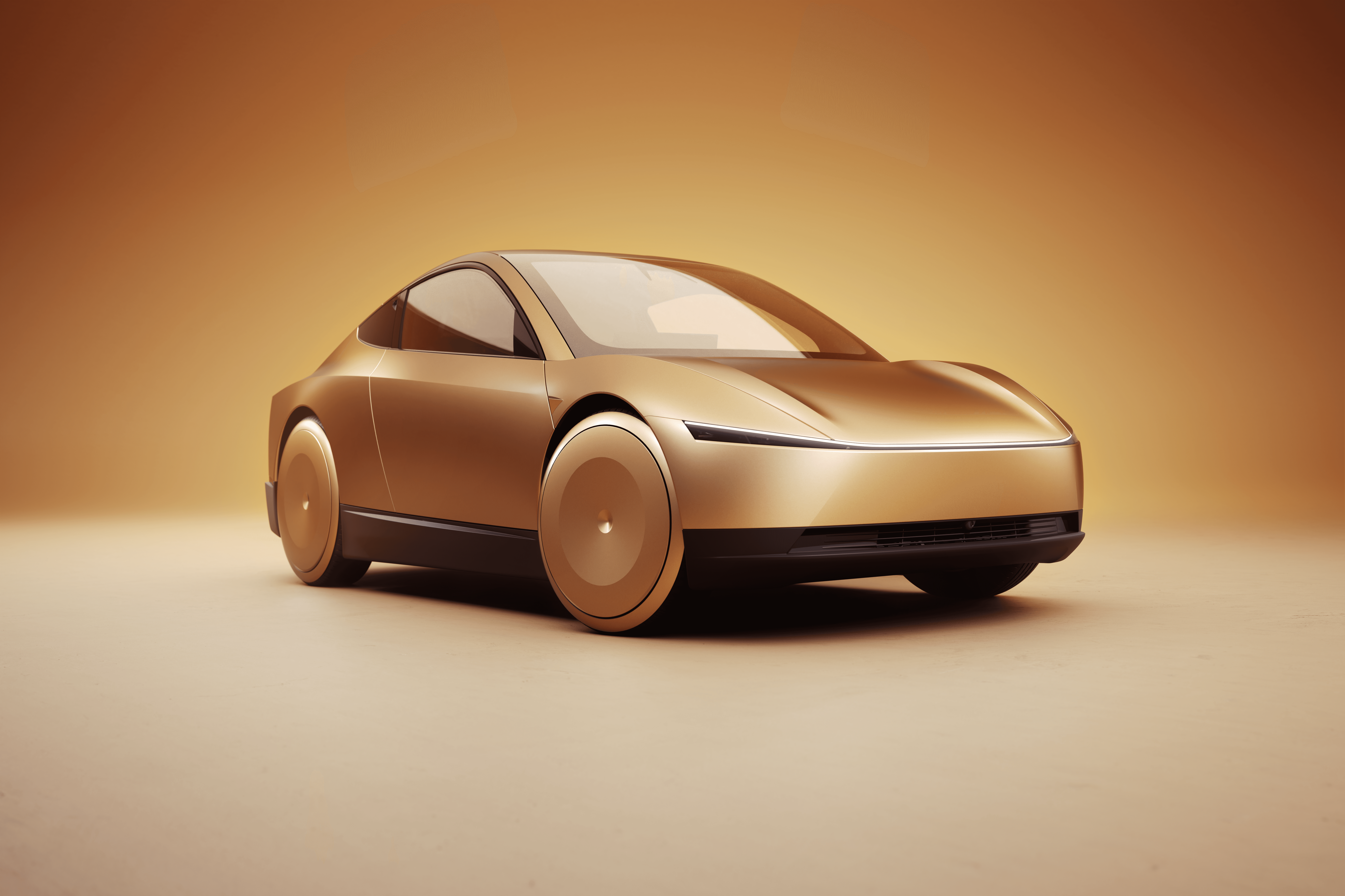 Futuristisk Tesla elektrisk bil i bronze med moderne design