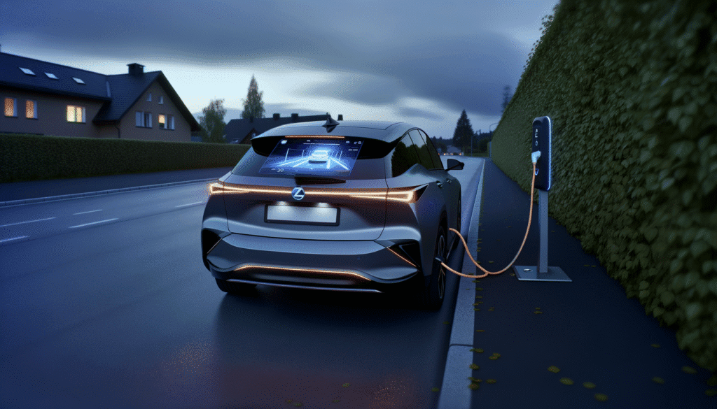 Elektrisk bil oplader ved ladestation om aftenen