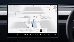 Tesla touchskærm med navigationssystem og dæktryksvisning