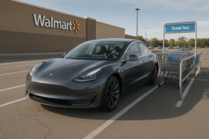 Tesla Model 3 parkeret ved Walmart