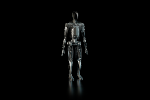 Tesla T-logo på robotkoncept i sort baggrund