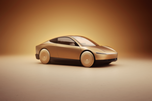 Tesla konceptbil i gylden nuance i et studie