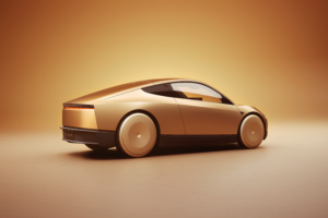 Guld elektrisk coupé i studieindstilling