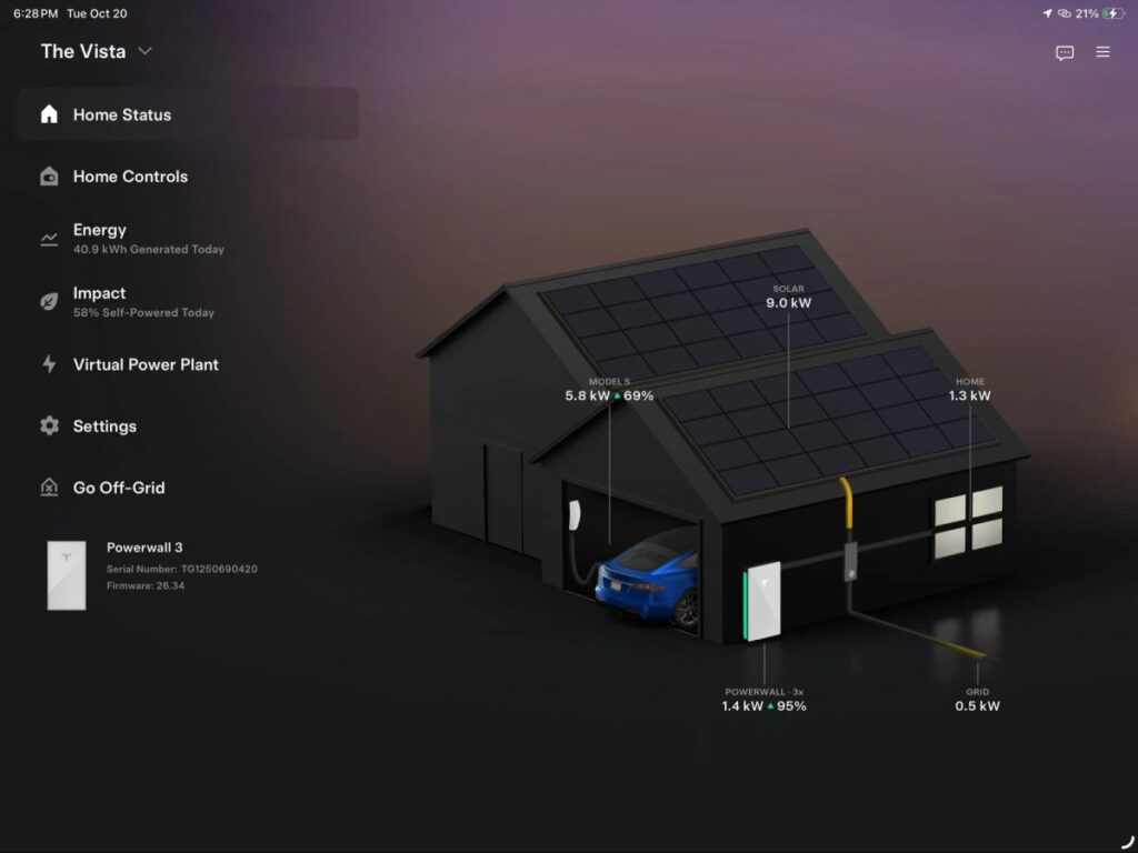 Tesla Model S i garage med solpaneler på taget
